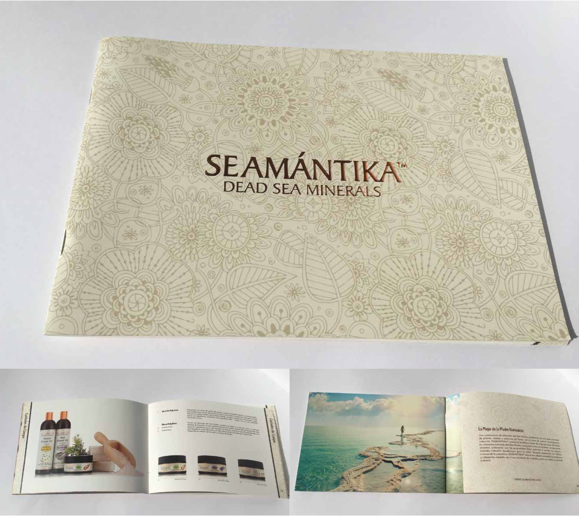 Catálogo SEAMÁNTIKA - Impressão em papel Couché Mate plastificação, estampagem a cobre quente na capa + verniz UV localizado.