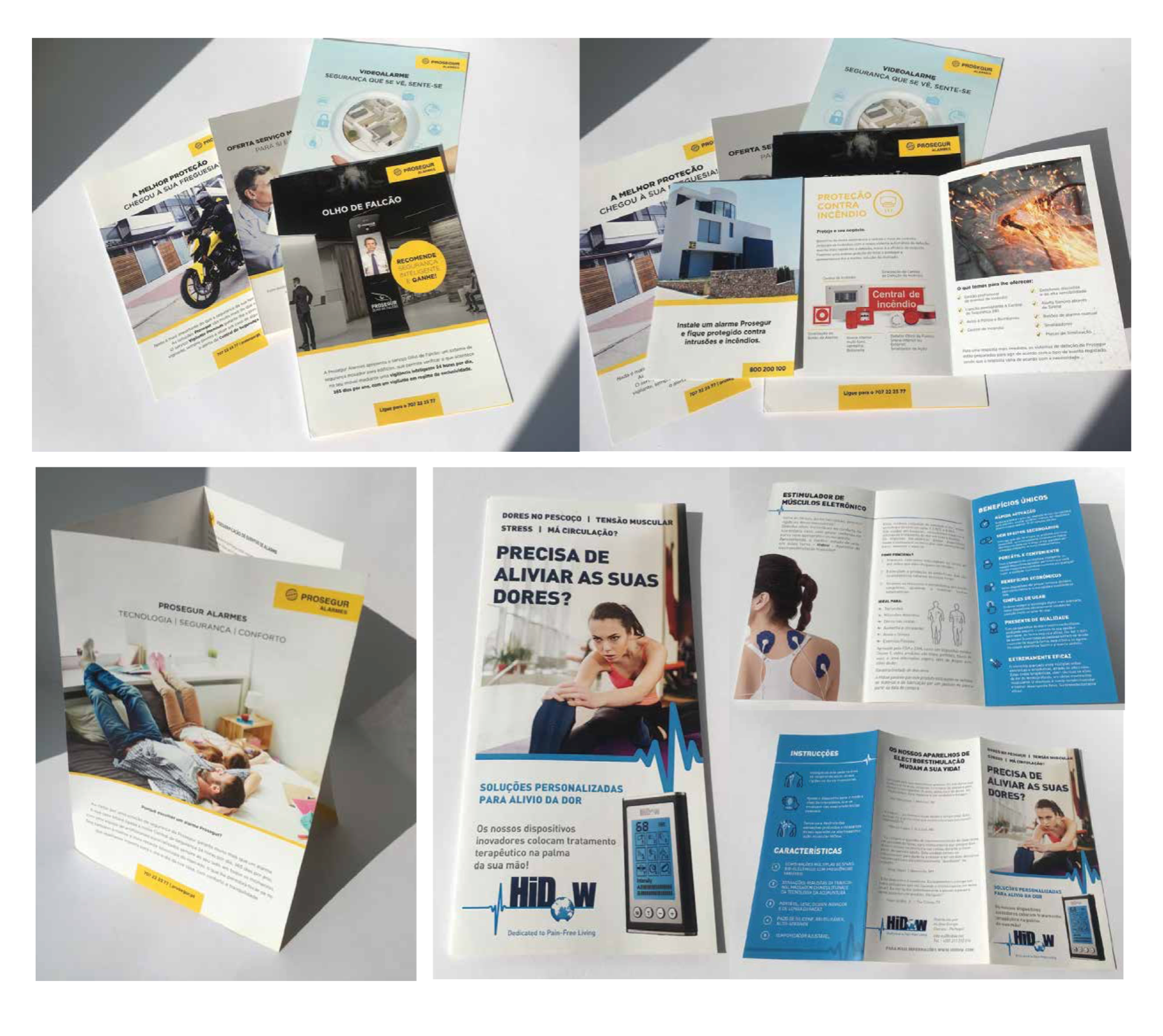 Folhetos variados - Impressão em offset e digital em diferentes papeis e gramagens, com vincarem, dobras vária, corte simples ou especial